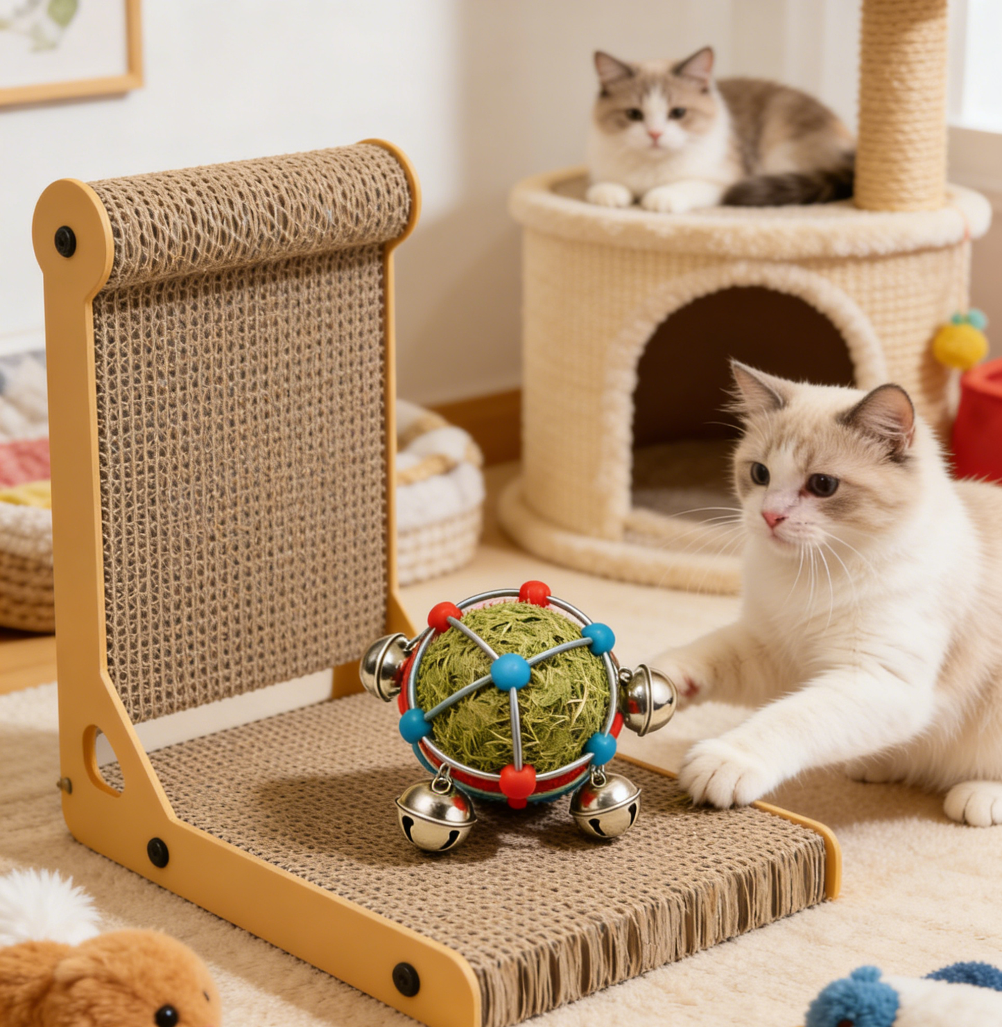 Natural Grass Ball Bell Cat Toy – Interactive Jingle Toy for Cats & Kittens
