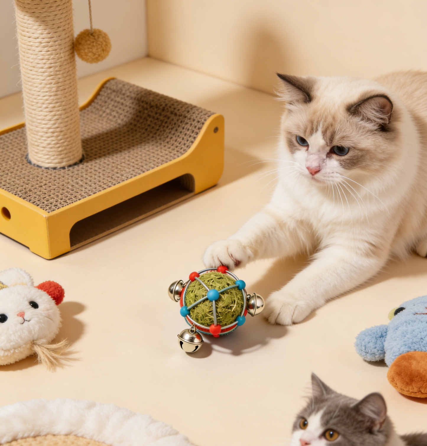 Natural Grass Ball Bell Cat Toy – Interactive Jingle Toy for Cats & Kittens
