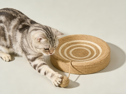 Natural Sisal Rope Cat Scratching Pad with Dangling Ball – Round Scratcher Toy