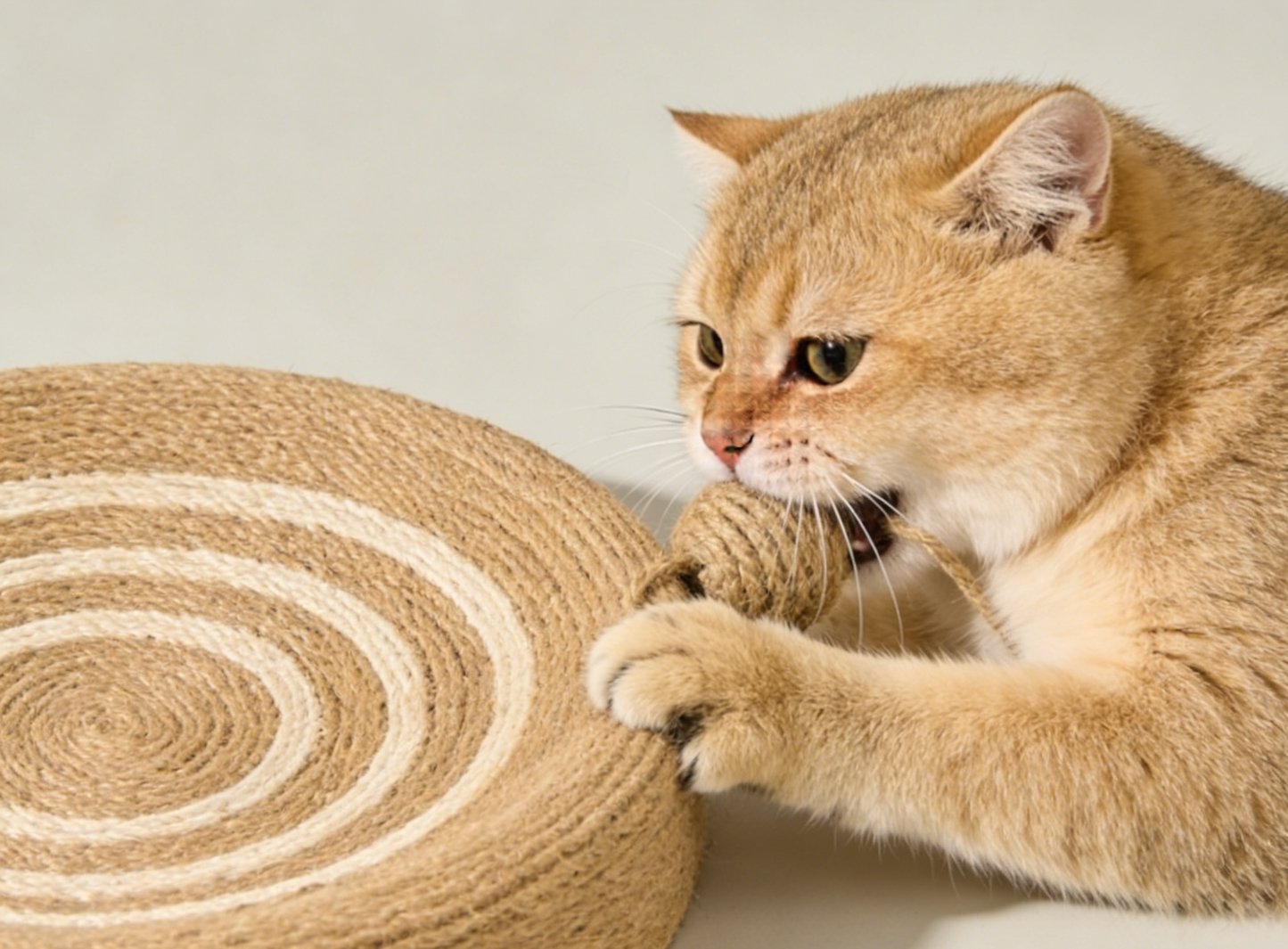 Natural Sisal Rope Cat Scratching Pad with Dangling Ball – Round Scratcher Toy