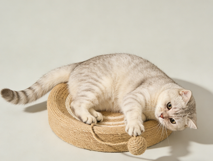 Natural Sisal Rope Cat Scratching Pad with Dangling Ball – Round Scratcher Toy
