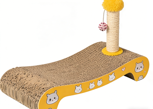 Corrugated Cat Scratcher Lounge with Sisal Scratching Post & Dangling Ball Toy