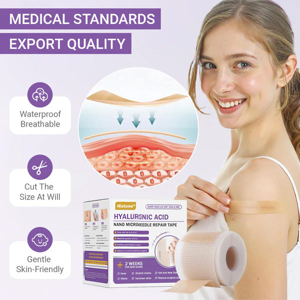 ✅Official Store |Histone® Hyaluronic Acid Nano Microneedle Repair Tape🍁🏥(Treatment of old and new scars, reduction of surgical scars, stretch marks, keloids, acne, burns, warts, dermatomes and varicose veins)