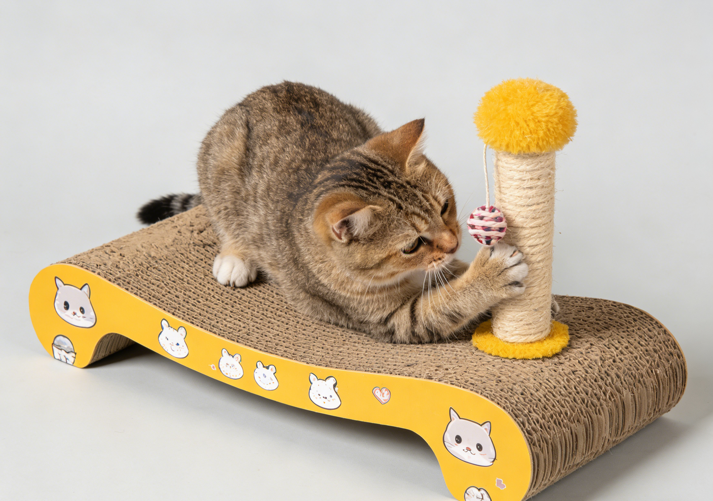 Corrugated Cat Scratcher Lounge with Sisal Scratching Post & Dangling Ball Toy