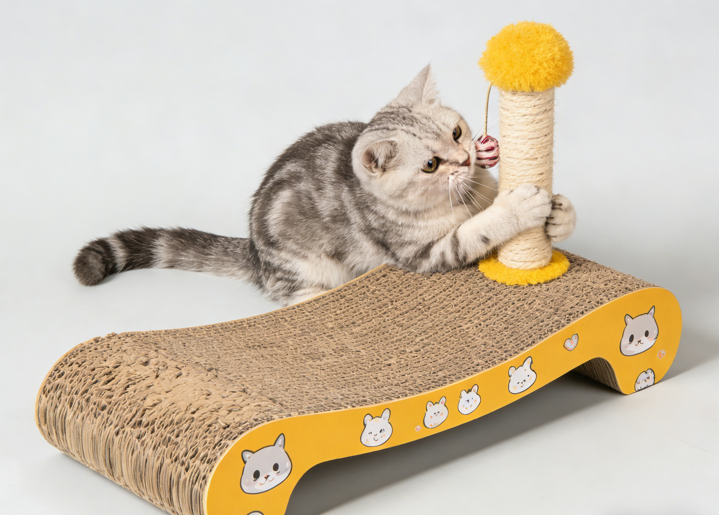 Corrugated Cat Scratcher Lounge with Sisal Scratching Post & Dangling Ball Toy