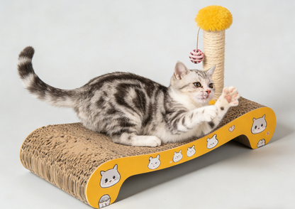 Corrugated Cat Scratcher Lounge with Sisal Scratching Post & Dangling Ball Toy