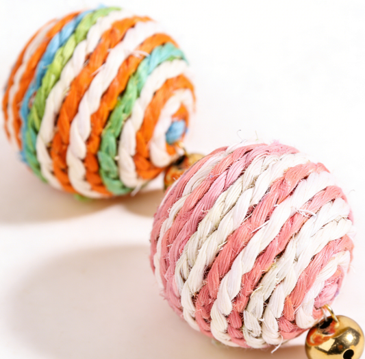 Colorful Sisal Rope Bell Ball Cat Toy – 2-Pack Interactive Woven Ball with Jingle Bell