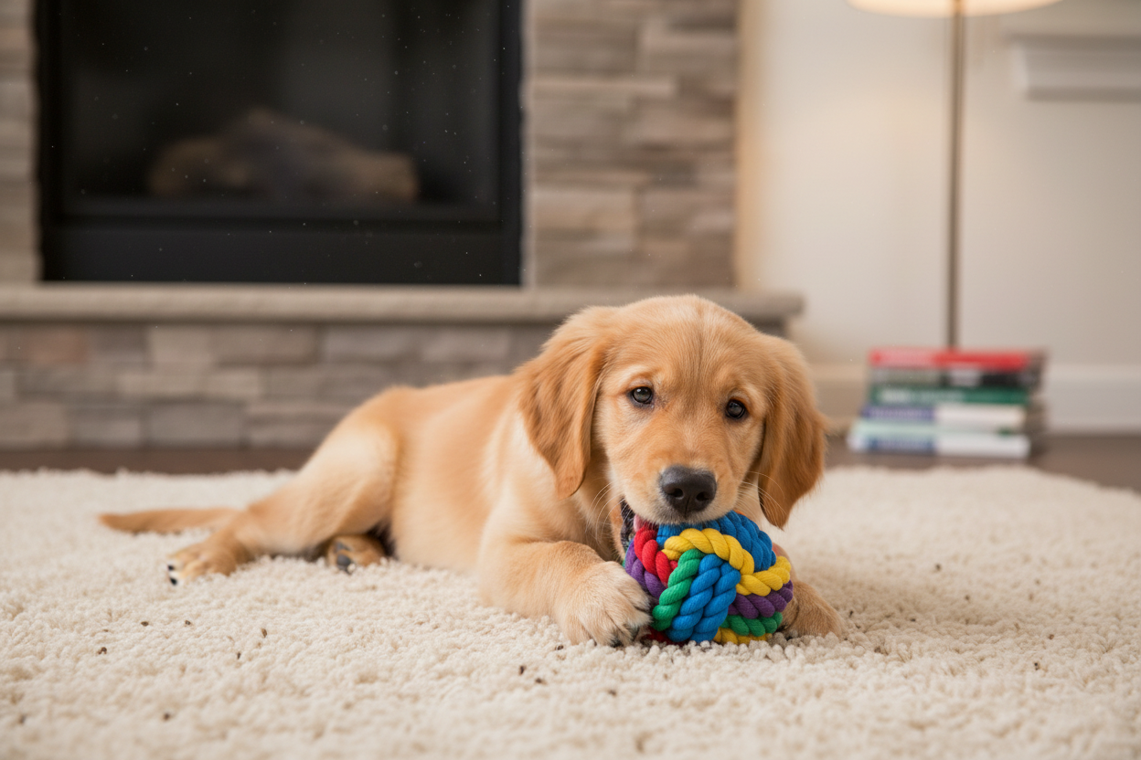 Play - Dog Chewing on Rug